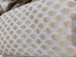 Dyeable Pure Chiffon Silk With Gold Zari Weave White Fabric