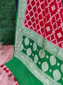 Pure Chiffon Silk with Gold Zari Weaved Dupatta