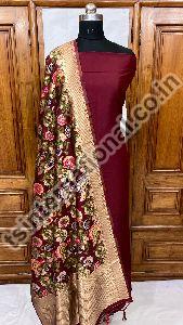 Banarasi Handloom Khimkhabn Silk Dupatta With Plain Silk Kameez Unstistched Suit Set