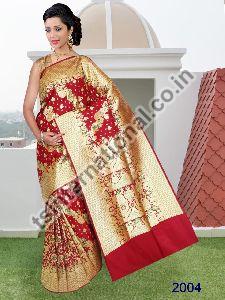 Bridal Banarasi Katan Silk With Umbrella Half Gold Meena Weaved Saree