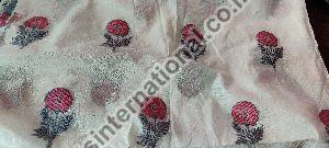 Dyeable Pure Chanderi Silk With Gulnaz Resham Meena Weave White Fabric