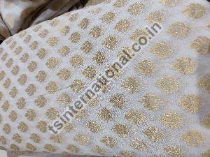 Dyeable Pure Chiffon Silk With Gold Zari Weave White Fabric