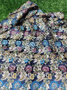 Navy Blue Banarasi Handloom Kimkhab Silk With Multi Meena Weaved Brocade Fabric