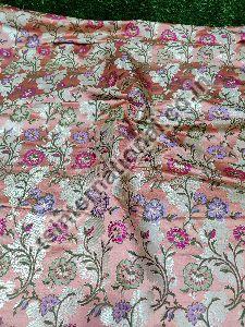 Pink Banarasi Handloom Kimkhab Silk With Multi Meena Weaved Brocade Fabric