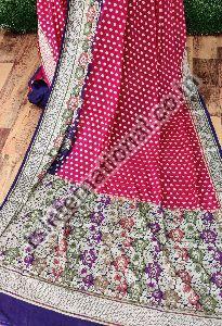 Pink & Purple Pure Handloom Georgette Silk With Resham Alfi Meena Weaved Saree