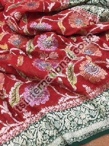 Pure Handloom Khaddi Georgette Silk With Hand Brush Work Saree