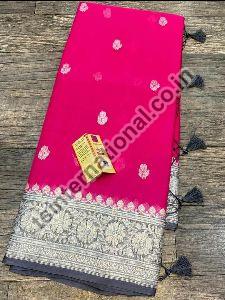 Pure Handloom Khaddi Georgette Silk With Silver Motifs Weaved Saree
