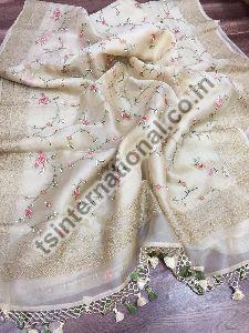 Pure Organza Silk With Alfi Resham Embroidery Meena Weaved Saree