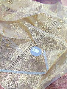 Pure Tissue Silk with Gold  Polka Motifs Weaved Dyeable Fabric