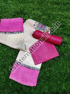 Pure Tussar Silk With Hand Block Printed Kameez With Dupatta Unstitched Suit Set