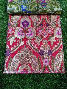 Red Banarasi Handloom Kimkhab Silk With Multi Meena Weaved Sherwani Brocade Fabric