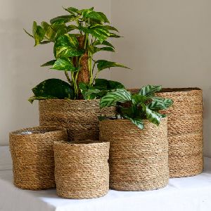 Jute Braided Planter and Multipurpose Storage Basket (Brown)