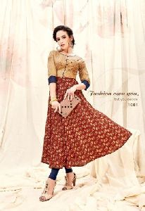 Rayon And Cotton 3/4th Sleeve Anarkali Dress