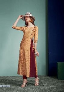 Rayon And Cotton Beige A Line Dress