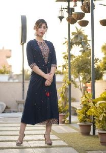 Rayon And Cotton Designer Double Layered A Line Long Kurti