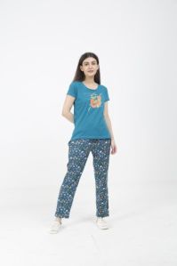 Ladies Cotton Pyjama T Shirt Set