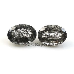 Natural Black Rutilated Quartz Faceted Oval Loose Gemstones