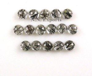 Natural Black Rutilated Quartz Round Cabochons Loose Gemstones