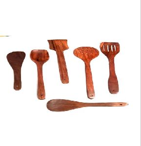6 Piece Brown Wooden Spatula Set