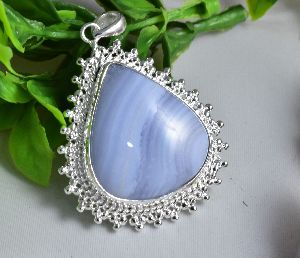 Blue Lace Agate Forged Pendant