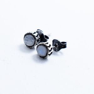 Moonstone Rainbow Silver Stud Earrings