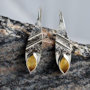 Silver Hammered Citrine Earrings