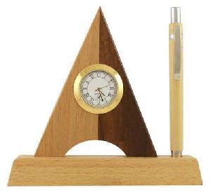 Wooden Pen Stand with Clock