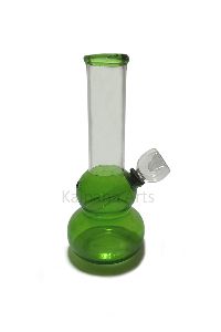 Green Color Two Ball Glass Bong with Down Stem