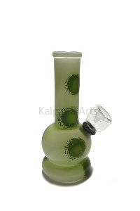 Hollow Base Green & White Color Glass Bong