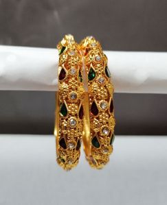 Gold Plated Leaf Meena Metal Bangles