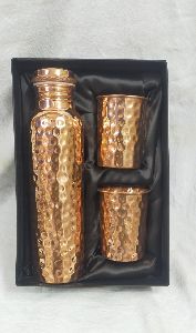 Sahi Hai Hammered Copper Bottle and Glass Set