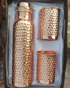 Sahi Hai Hammered Dotted Copper Bottle and Glass Set