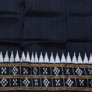 Black with Double Border Pasapalli Silk Ikat Handloom Fabric