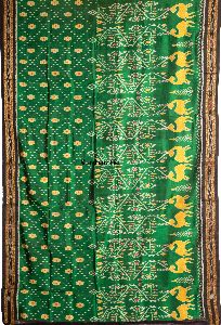 Green Yellow Deer flower Khandua Handloom silk saree