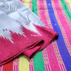 Steel Grey Ganga-Jamuna Contemporary Khandua Handloom Silk Saree
