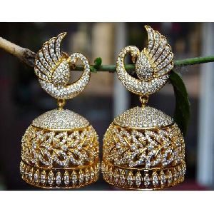 Peacock Jhumka Diamond Earrings