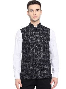 Vastraa Fusion Men's Woolen Festive Nehru Jacket/Waistcoat (Black)