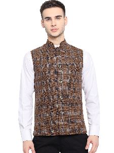 Vastraa Fusion Men's Woolen Festive Nehru Jacket/Waistcoat (Brown)