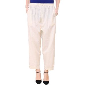 Off White Ladies Casual Wear Cotton Pant
