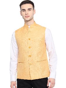 Mens Royal Yellow Cotton Jute Nehru Jacket