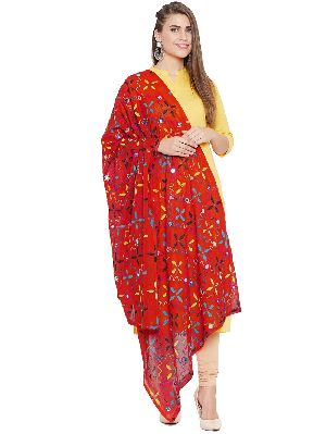 TS1224 Red Ladies Embroidered Star Design Dupatta