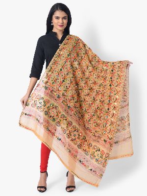 TS1241 Fawn Embroidered Flower Pattern Dupatta