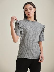 Round Neck Ruffle Detail Top