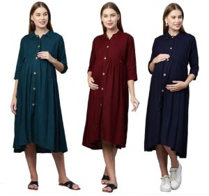 women rayon collar neck nursing dress