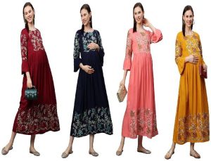 momtobe women rayon embroidery feeding dress