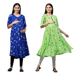 women rayon flared maternity kurti