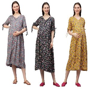 women rayon floral a-line nursing maternity dress