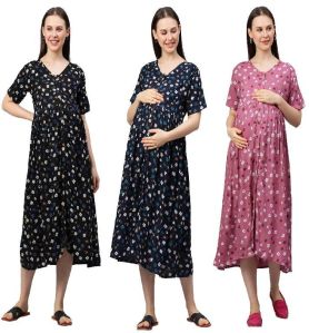 women rayon floral a-line midi maternity dress