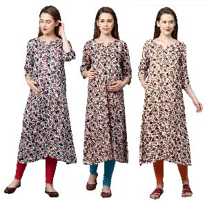 MomToBe Women's Rayon Floral Print Maternity Kurti