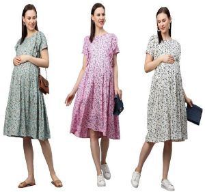 women rayon floral print a-line maternity dress